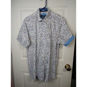 American Breed Men's XL Smart Shirt White Geometric Contrast Cuff Preppy...